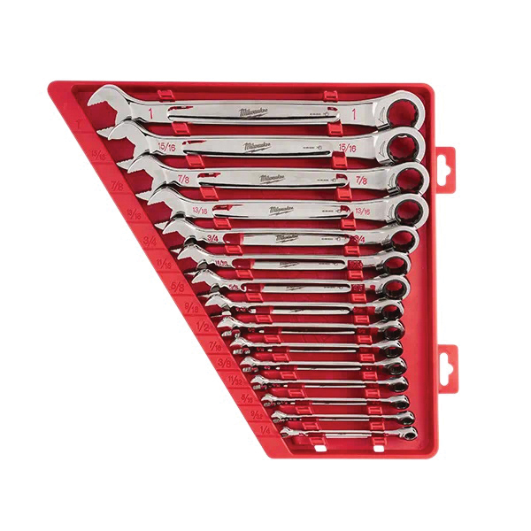 48-22-9416 Wrench Set, 15-Piece, Alloy Steel, Chrome, Specifications: SAE Measurement System, I-Beam Handle