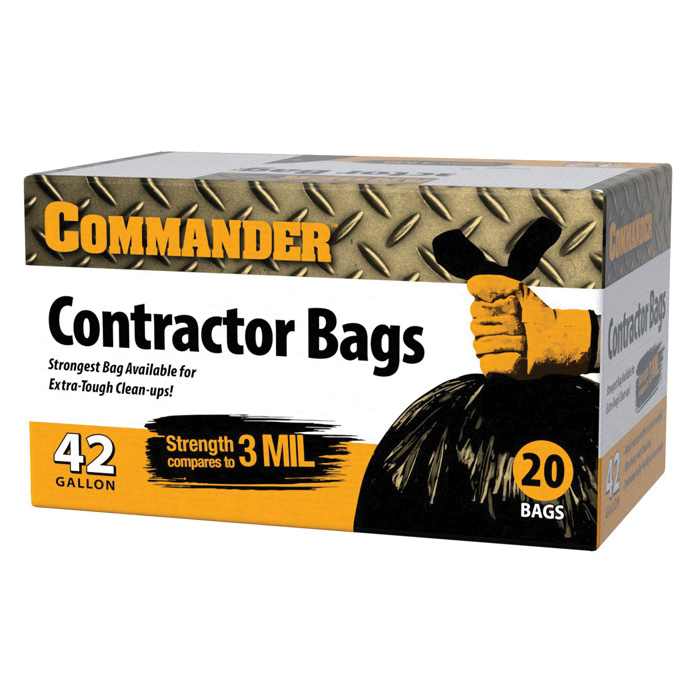 3MCON20 Heavy-Duty Contractor Clean-Up Bag, 42 gal, Polyethylene, Black