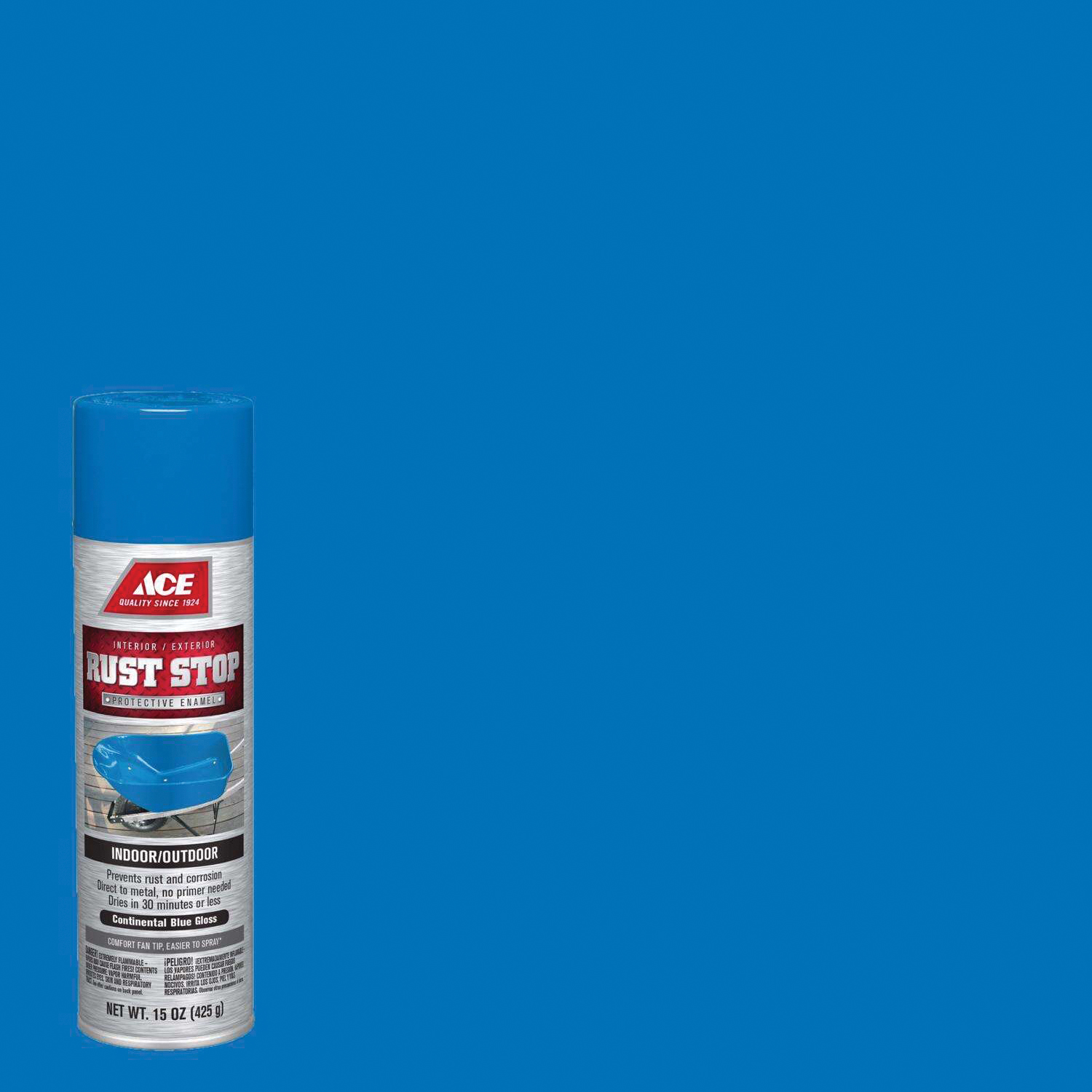 Rust Stop Spray Paint, Ace, Rust Preventative, Gloss Sheen, Continental Blue, 15 oz, Can - 2