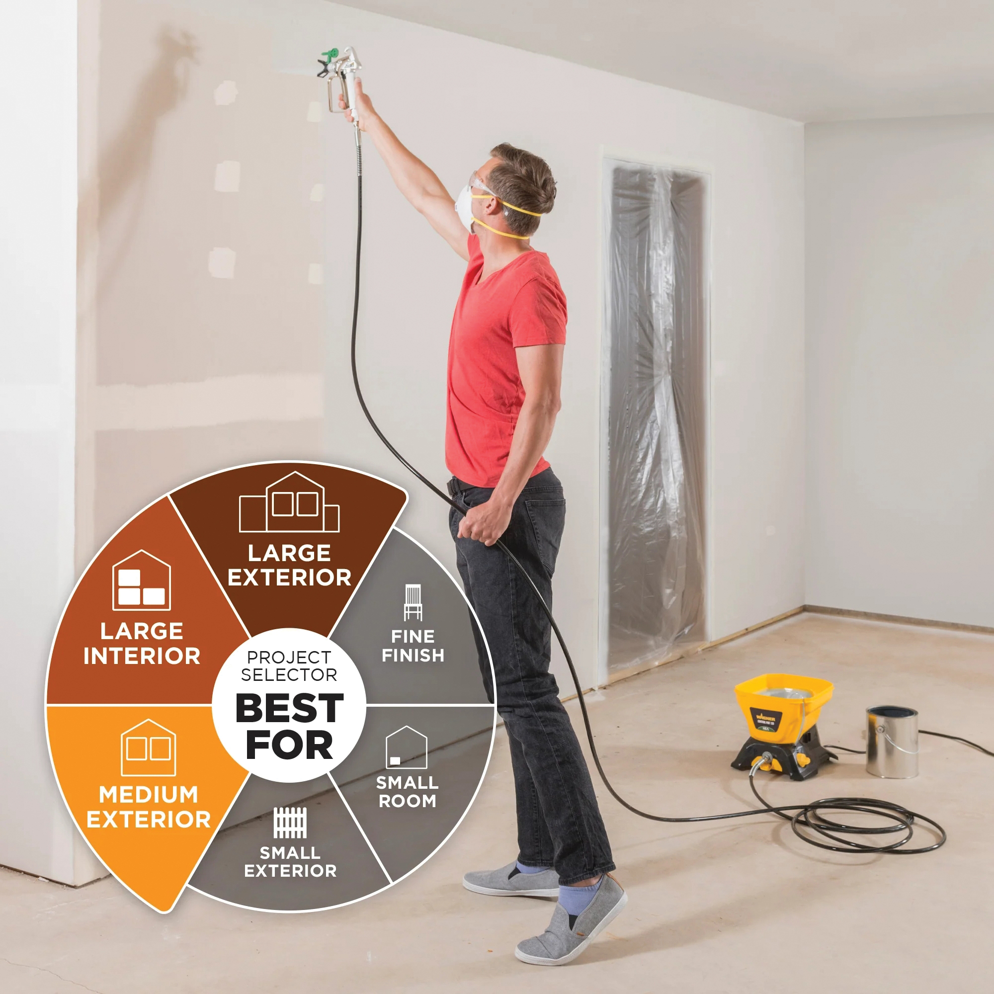 Wagner Control Pro 130 Series 0580678 Electric Stationary Airless Paint Sprayer, 25 ft L Hose, 0.015 in Tip, Piston Pump