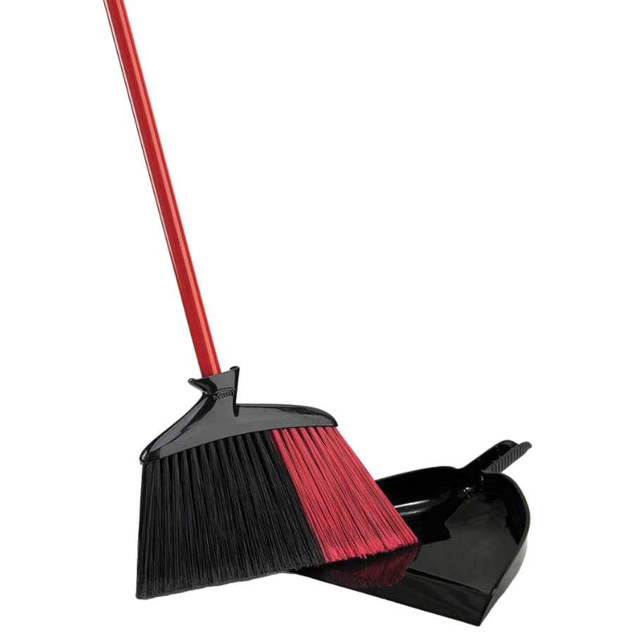 905 Angle Broom with Dustpan, 5-1/2 in L Trim, Recycled PET Bristle, Black/Red Bristle, Steel Handle