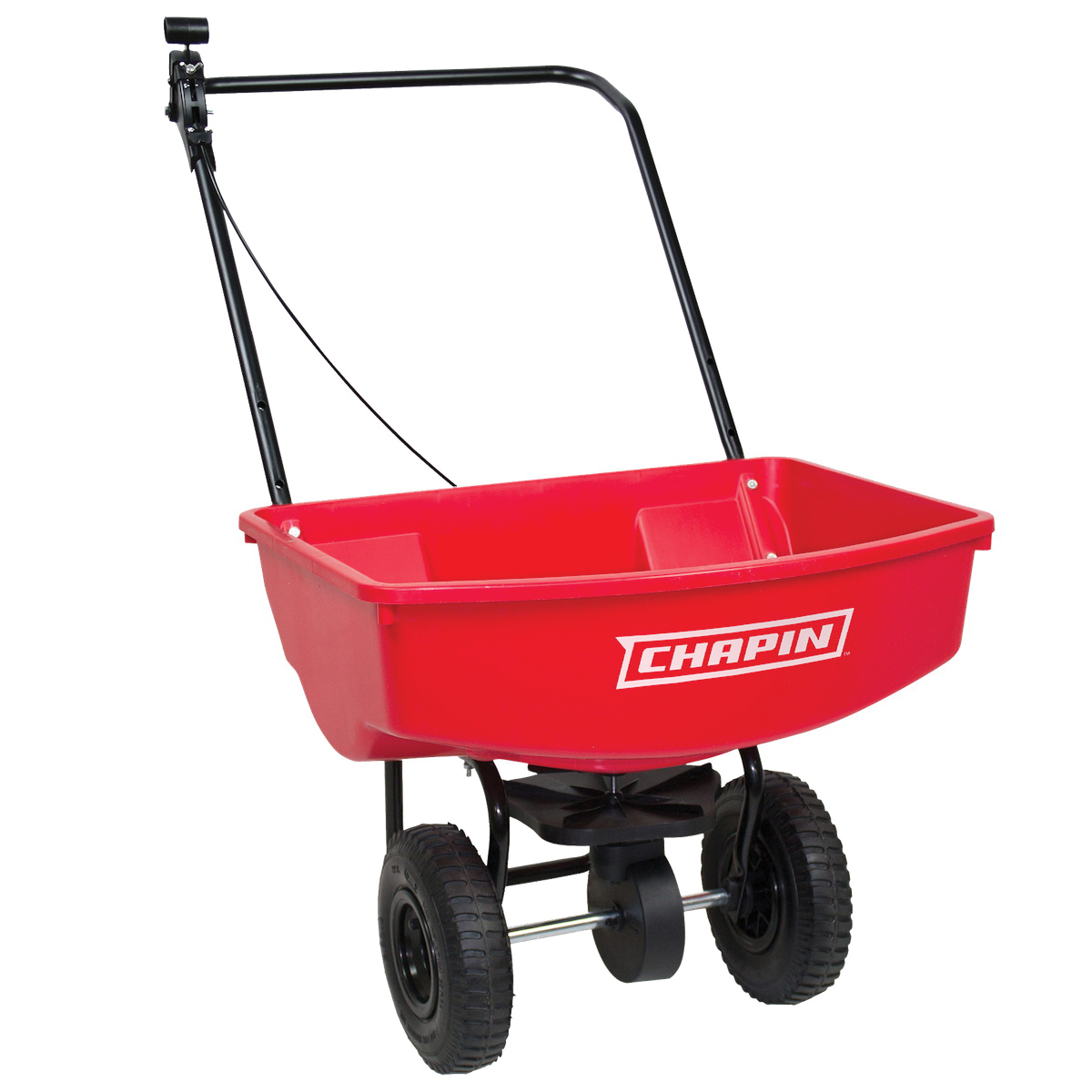 CHAPIN 8001A Residential Lawn Turf Spreader with Rubber Tire, 70 lb Capacity, Powder-Coated Steel Frame, Poly Hopper