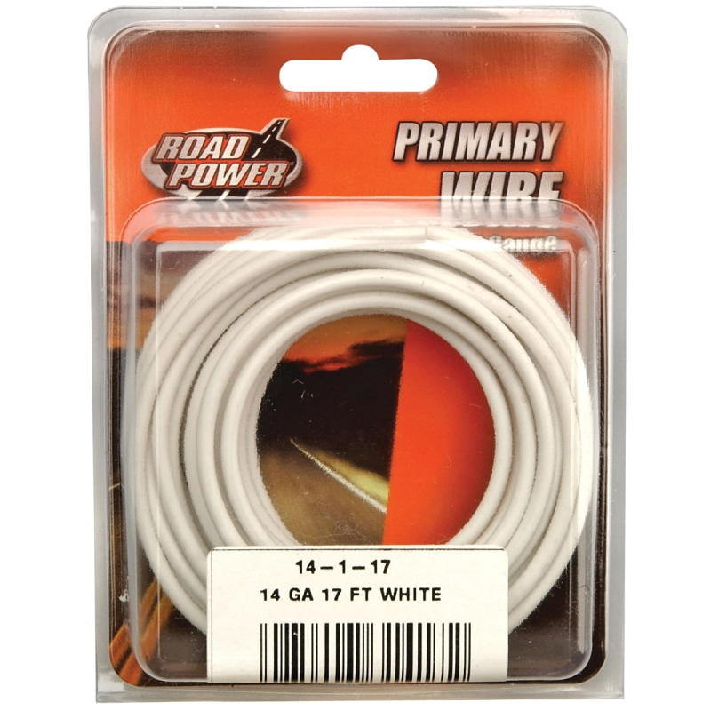 55669033 Primary Wire, 14 ga Wire, 60 VDC, Copper Conductor, White Sheath, 17 ft L