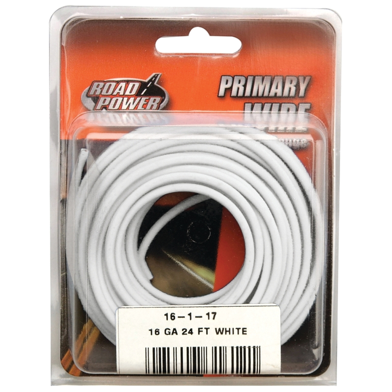 55667933 Primary Wire, 16 ga Wire, 60 VDC, Copper Conductor, White Sheath, 24 ft L