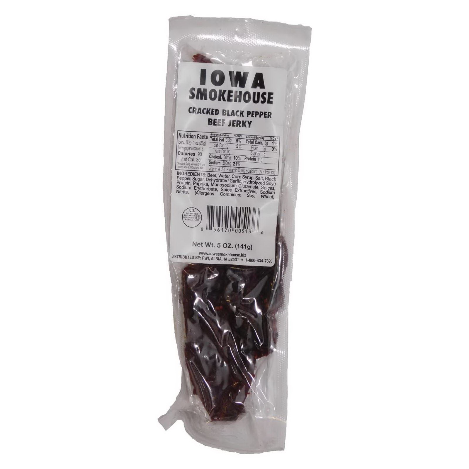 Iowa Smokehouse IS-5JP Beef Jerky, Cracked Black Pepper, 5 oz, Pack