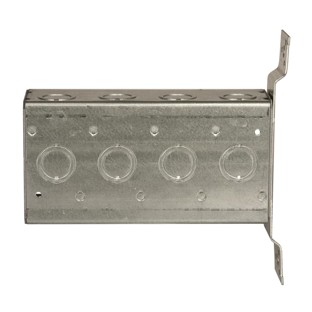 Raco 687 Switch Box, 4-Gang, 16-Knockout, 1/2, 3/4 in Knockout, Steel, Gray, Bracket - 3