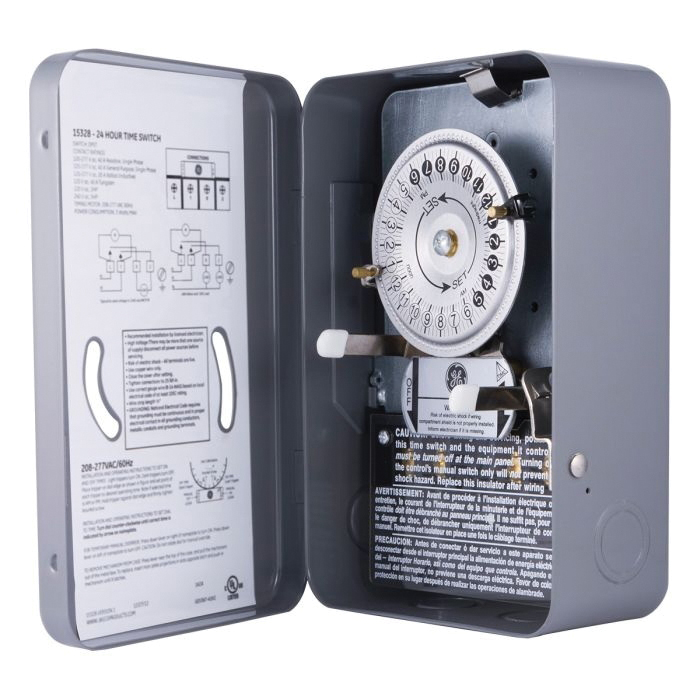 Jasco 15328 Mechanical Water Heater Time Switch, On/Off Switch, 24 hr Time Setting, Surface, Gray