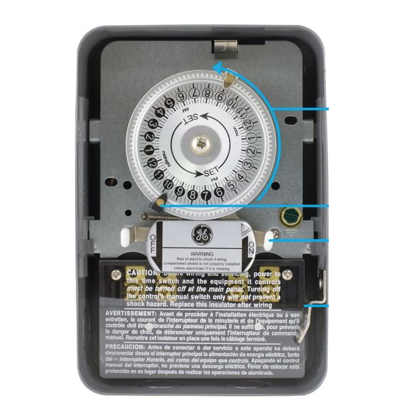 Jasco 15328 Mechanical Water Heater Time Switch, On/Off Switch, 24 hr Time Setting, Surface, Gray