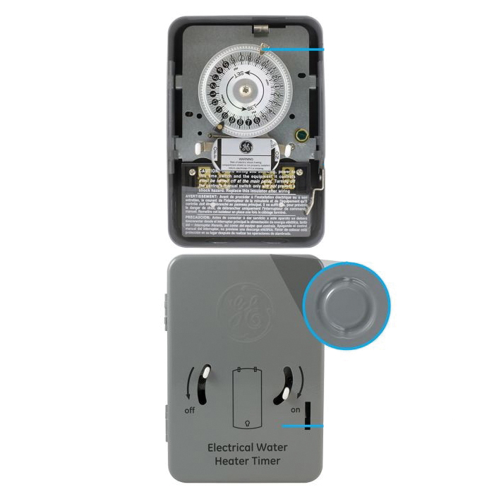 Jasco 15328 Mechanical Water Heater Time Switch, On/Off Switch, 24 hr Time Setting, Surface, Gray