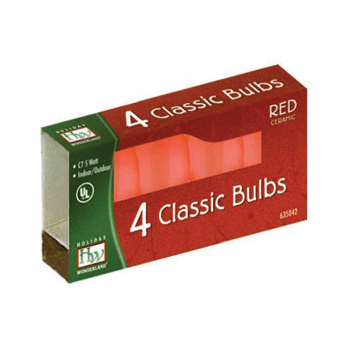 Holiday Wonderland 1074R-88 Christmas Light Replacement Bulb, 5 W, Candelabra Lamp Base, Red