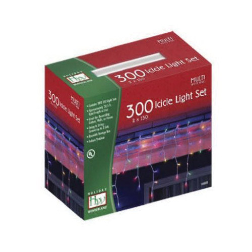 Holiday Wonderland 14089-88 Icicle Light Set, 300-Lamp, Incandescent Lamp, Multi-Color, 20 ft L