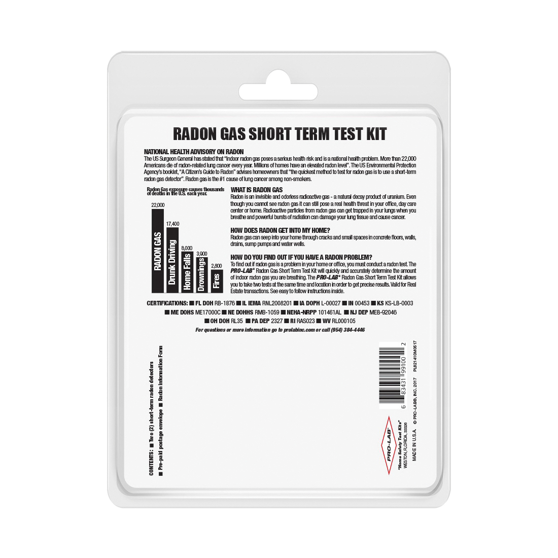 Short Term Radon Gas Test Kit, Prolab - 2