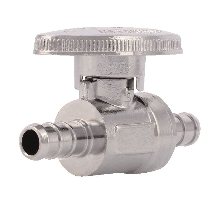 SharkBite 23382LF Straight Stop Valve, 3/8 in Connection, Barb, 160 psi Pressure, Quarter-Turn Actuator, Brass Body