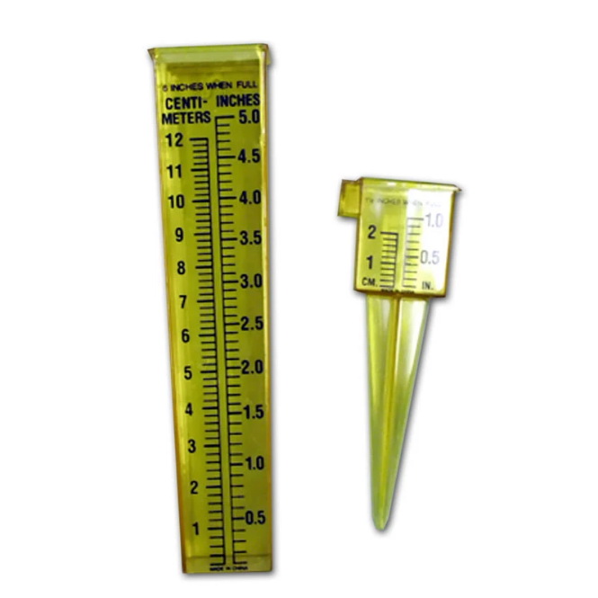 ClearVu 2715 Rain and Sprinkler Gauge, 5 in Rain, 1 in Sprinkler, Yellow
