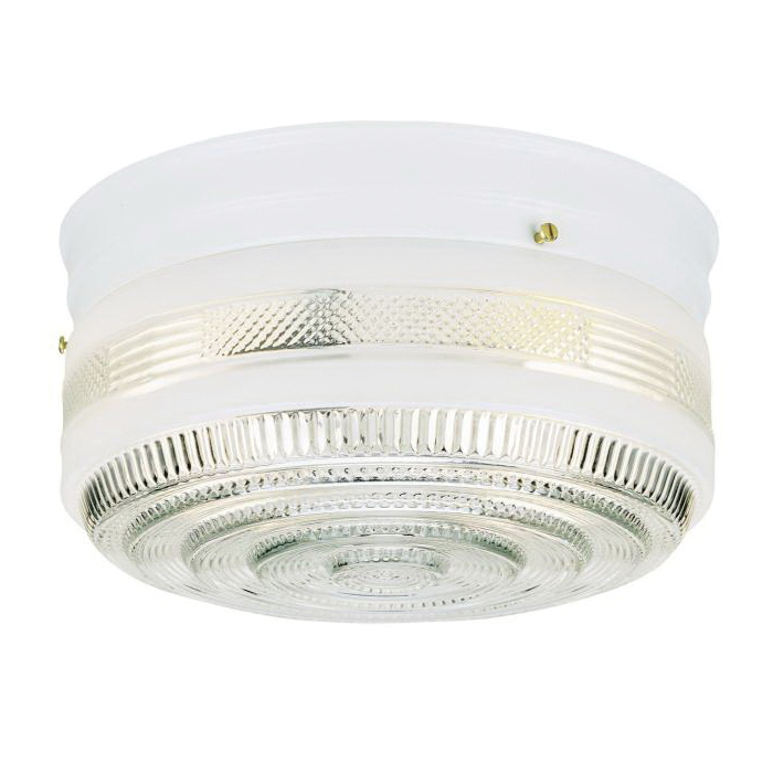 Westinghouse 6623800 Flush Mount Ceiling Fixture, Drum Shade, Clear/White Shade, 2-Lamp, White Fixture