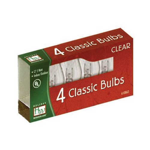 Holiday Wonderland 1074C-88 Christmas Light Replacement Bulb, 5 W, Candelabra Lamp Base, Clear