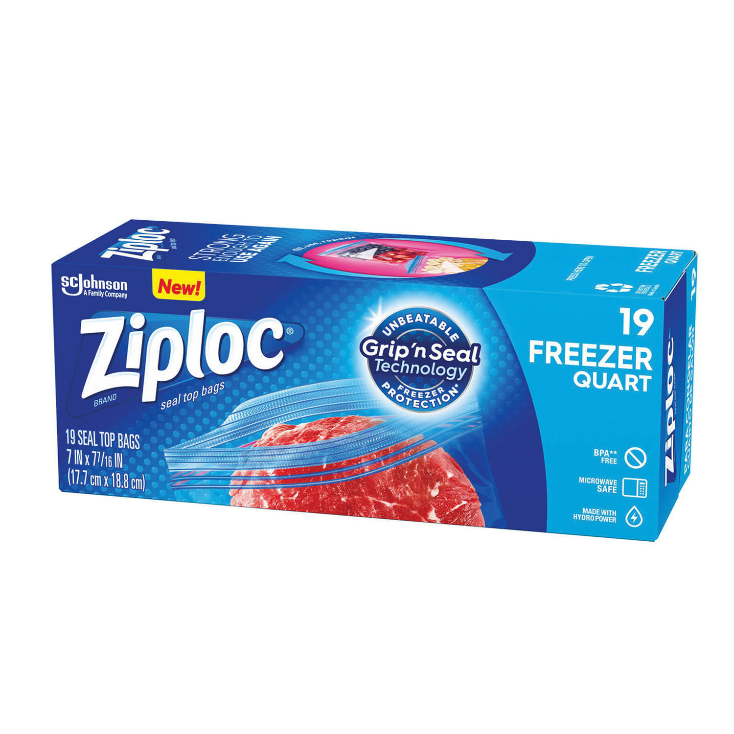 Ziploc 388 Freezer Bag, 1 qt Capacity, Plastic - 3