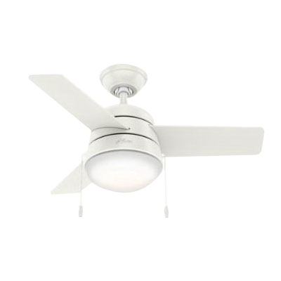 Aker Series 59301 Ceiling Fan, 3-Blade, Fresh White Housing, Fresh White/Natural Wood Blade, 36 in Sweep