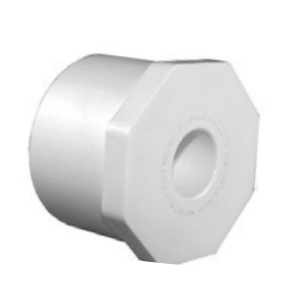 437-168 Reducer Bushing, 1-1/4 x 1 in, Spigot x Slip, PVC, White, SCH 40 Schedule, 220 psi Pressure