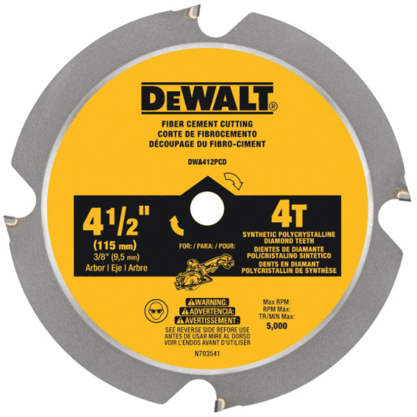 DWA412PCD Circular Saw Blade, 4-1/2 in Dia, 3/8 in Arbor, 4-Teeth, Polycrystalline Diamond Cutting Edge