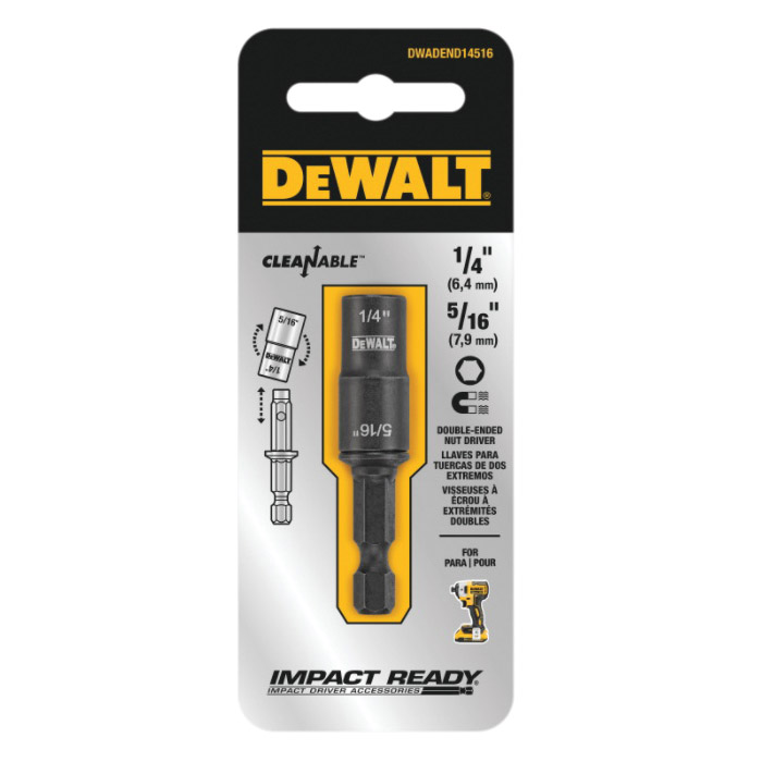 Double-Ended Nut Driver, Dewalt, 3/8, 7/16 in Drive, 1/4 in Hex Shank, 1PK - 2