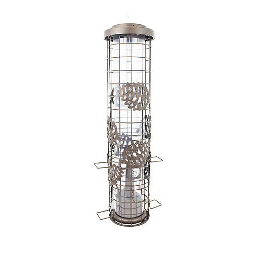 Perky-Pet Squirrel-Be-Gone Max SBG101 Tube Bird Feeder, 18 in H, Pinecones, 1-3/4 lb, Metal, Powder-Coated