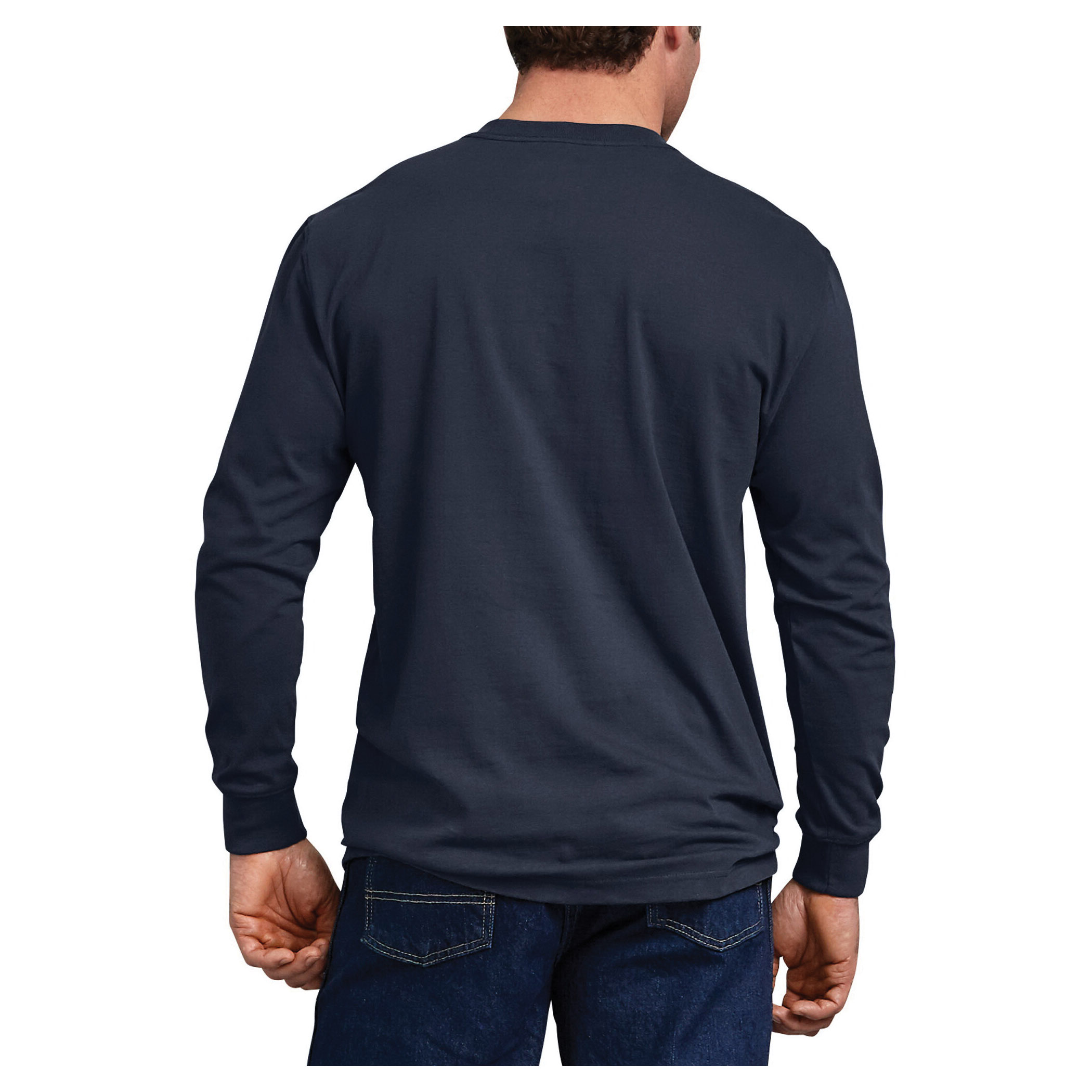 Dickies WL450-DN-XL T-Shirt, XL, Cotton, Dark Navy Blue, Crew Neck Collar, Long Sleeve