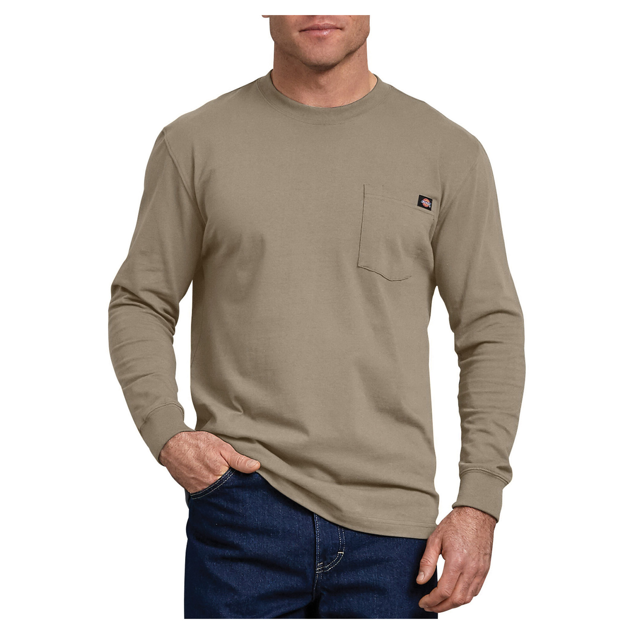 Dickies WL450-DS-M T-Shirt, M, Cotton, Desert Khaki, Crew Neck Collar, Long Sleeve