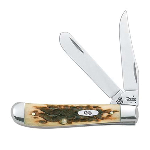 013 Peanut Mini Trapper Knife, 2-3/4 in L Blade, Steel Blade, 2-Blade, Jigged Handle, Amber Handle