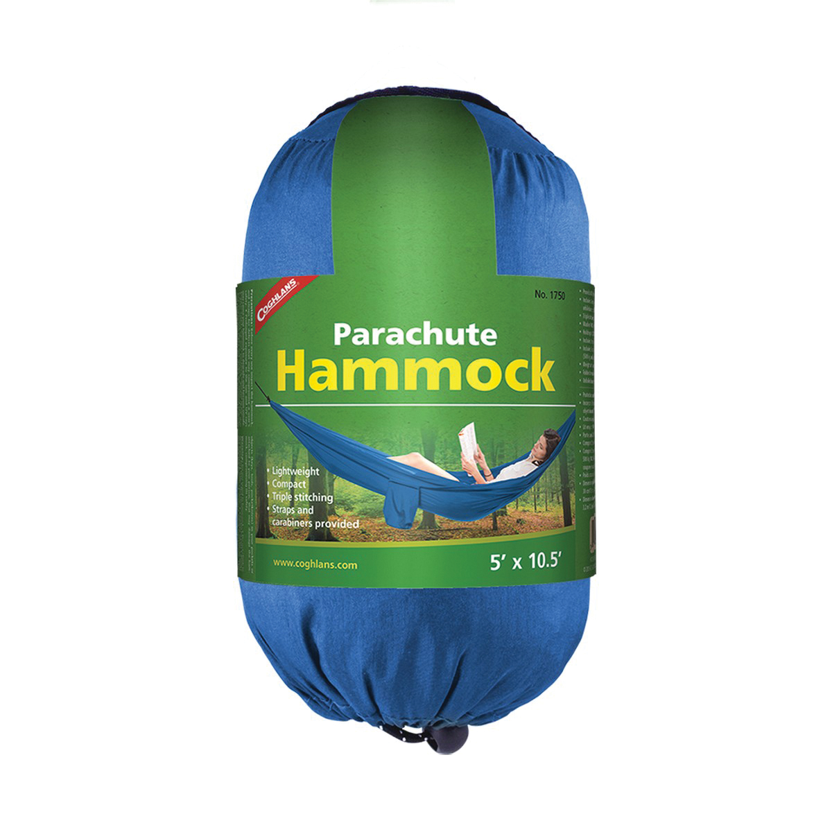 Coghlan's 1750 Single Parachute Hammock, 10-1/2 ft L, 5 ft W, 330 lb, Nylon, Blue - 2