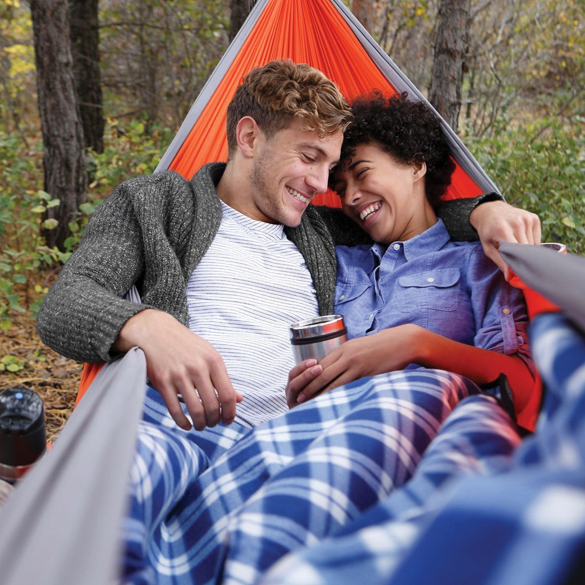 Coghlan's 1759 Double Parachute Hammock, 10-1/2 ft L, 6-1/2 ft W, 400 lb, Nylon, Gray/Orange - 3