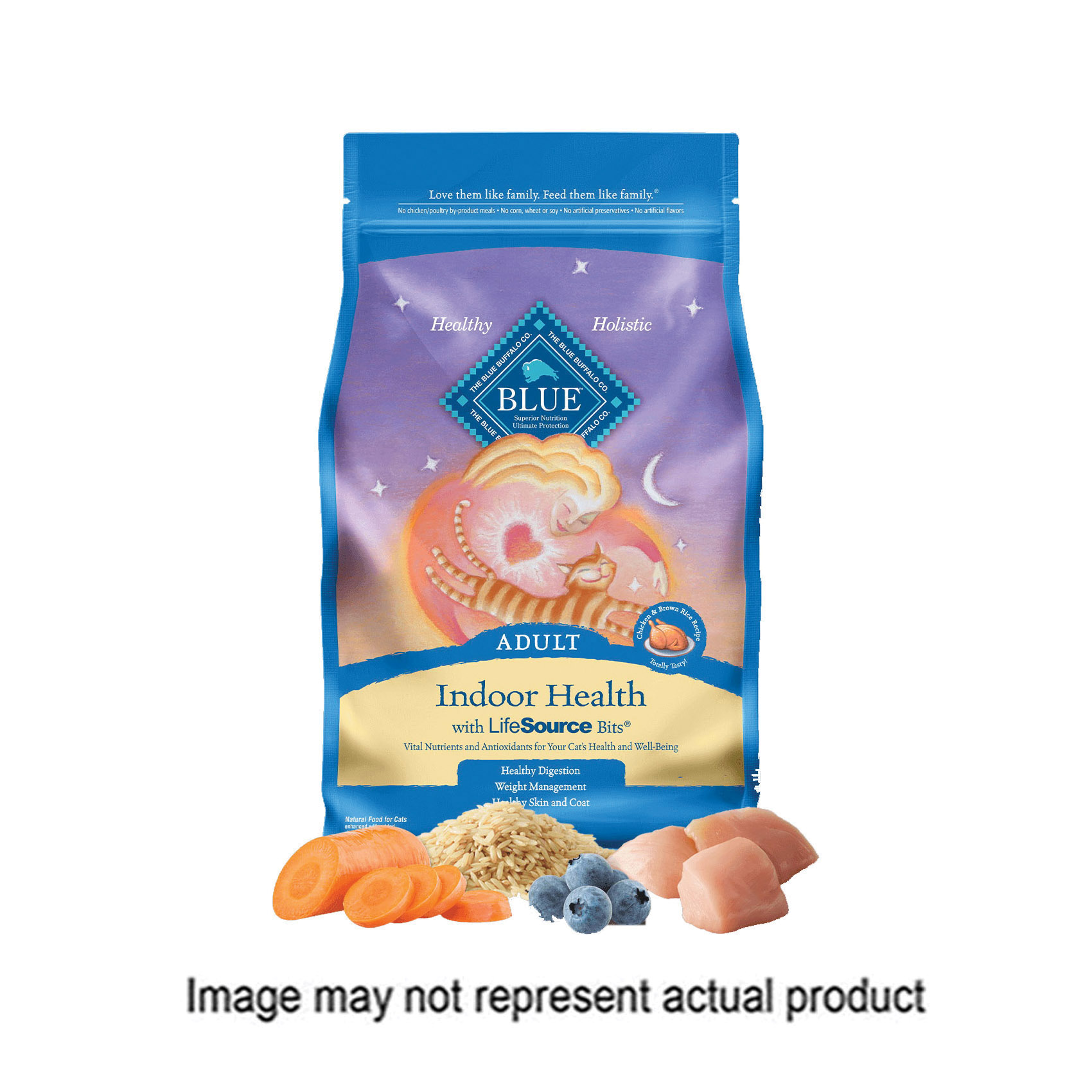 Blue Indoor Health 596631 Cat Food, Dry, Brown Rice, Chicken, 7 lb, Bag