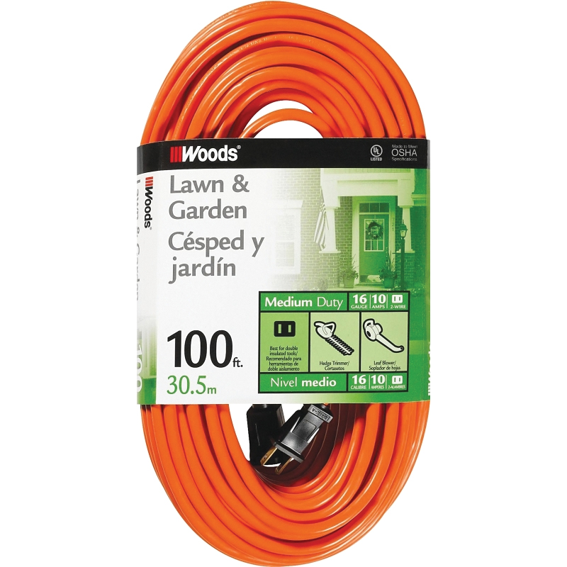 0724 Extension Cord, 16 AWG Cable, 100 ft L, 10 A, 125 VAC, Orange