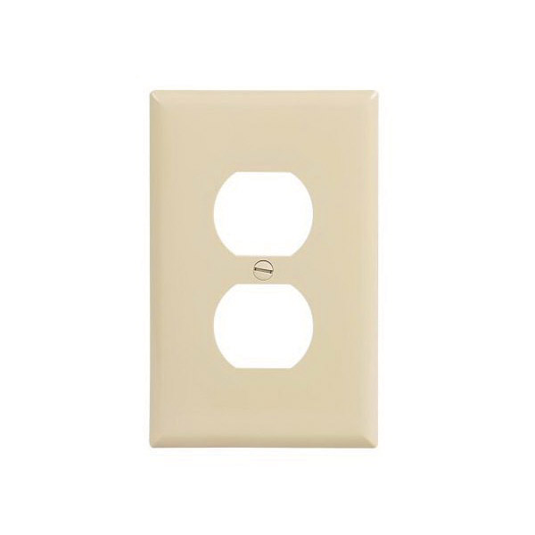 PJ8V-10-L Duplex Receptacle Wallplate, 4.87 in L, 3.12 in W, 1-Gang, Polycarbonate, Ivory, High-Gloss