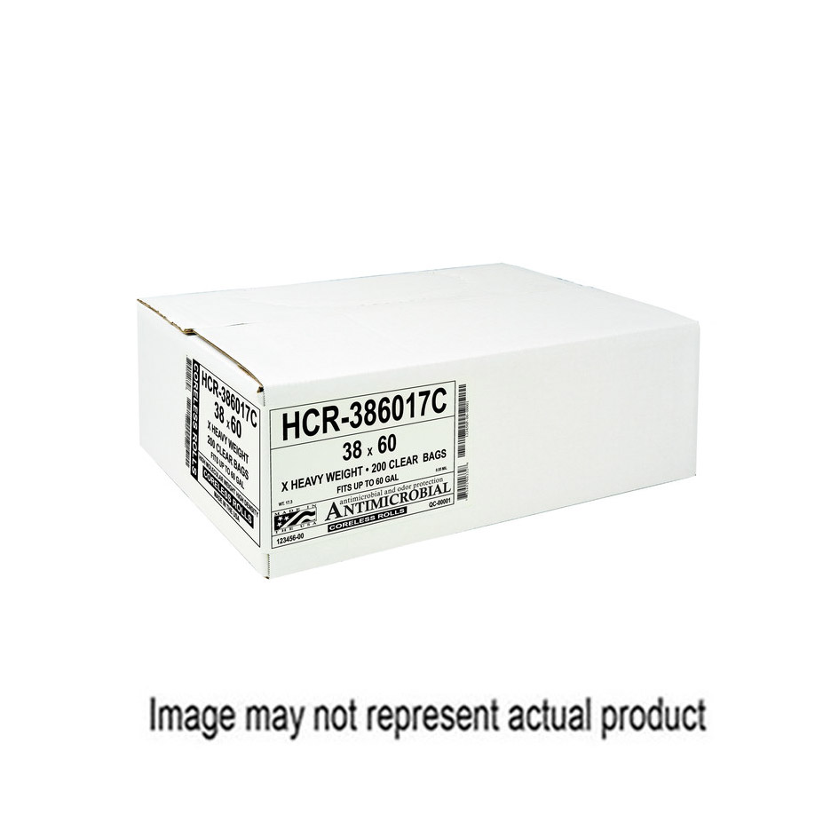 Hi-Lene HCR-334016C Anti-Microbial Coreless Can Liner, 33 gal Capacity, HDPE, Clear