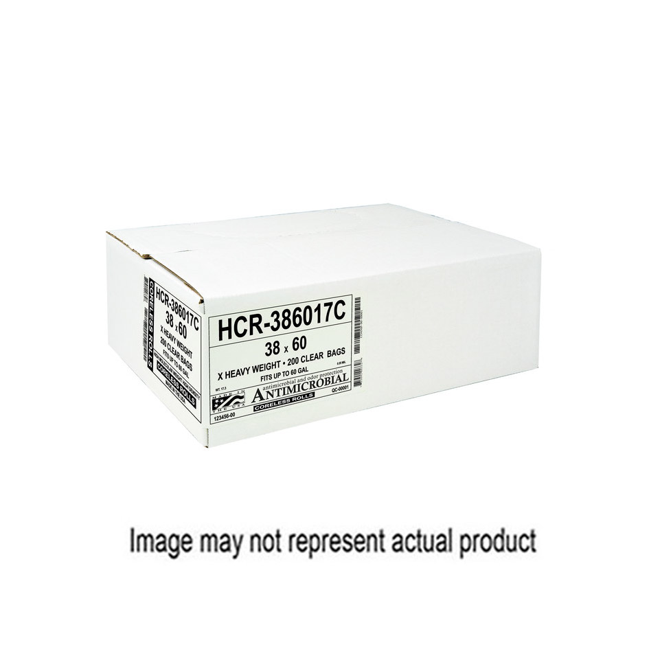 Hi-Lene HCR-366017C Anti-Microbial Coreless Can Liner, 50 to 55 gal Capacity, HDPE, Clear