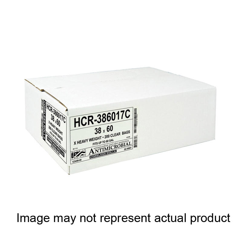 Hi-Lene HCR-404816C Anti-Microbial Coreless Can Liner, 45 gal Capacity, HDPE, Clear