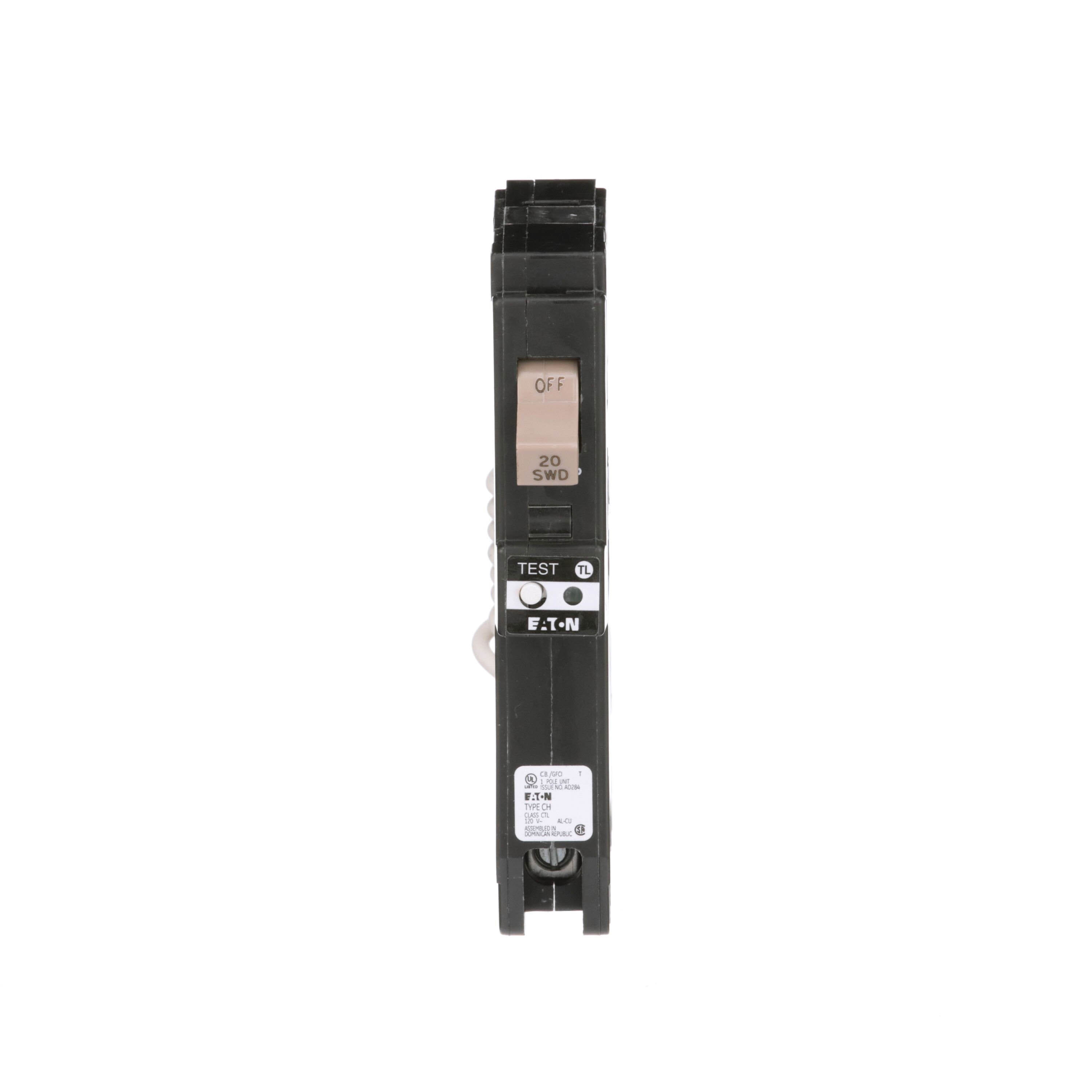 Eaton CHFN120GF Circuit Breaker, CH, GFCI, 20 Amp, 1-Pole, 120/240 VAC, Pigtail