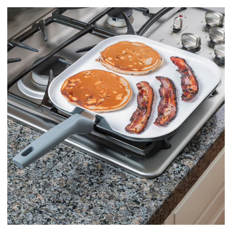 Ecolution Bliss EBCAW-3228 Griddle, Aluminum, Red, Square, Silicone Handle, Dishwasher Safe: No, Easy-Grip Handle - 3