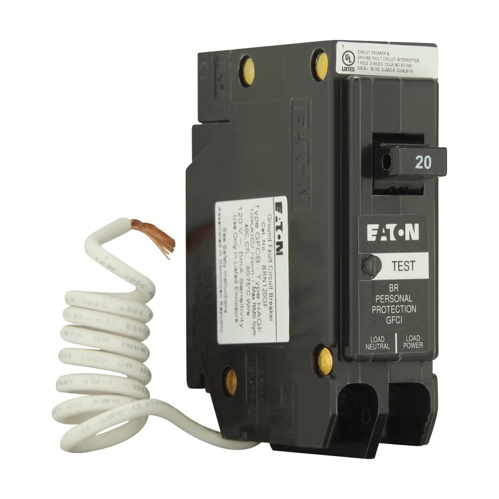 BRN120GF Circuit Breaker, GFCI, Type BR, 20 Amp,