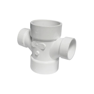 192181 Double Sanitary Pipe Tee, 3 x 3 x 2 x 2 in, Hub, PVC, White, SCH 40 Schedule
