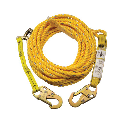 01310 Vertical Lifeline Assembly, 130 to 310 lb, 25 ft L Line, Double Locking Snap Harness Hook