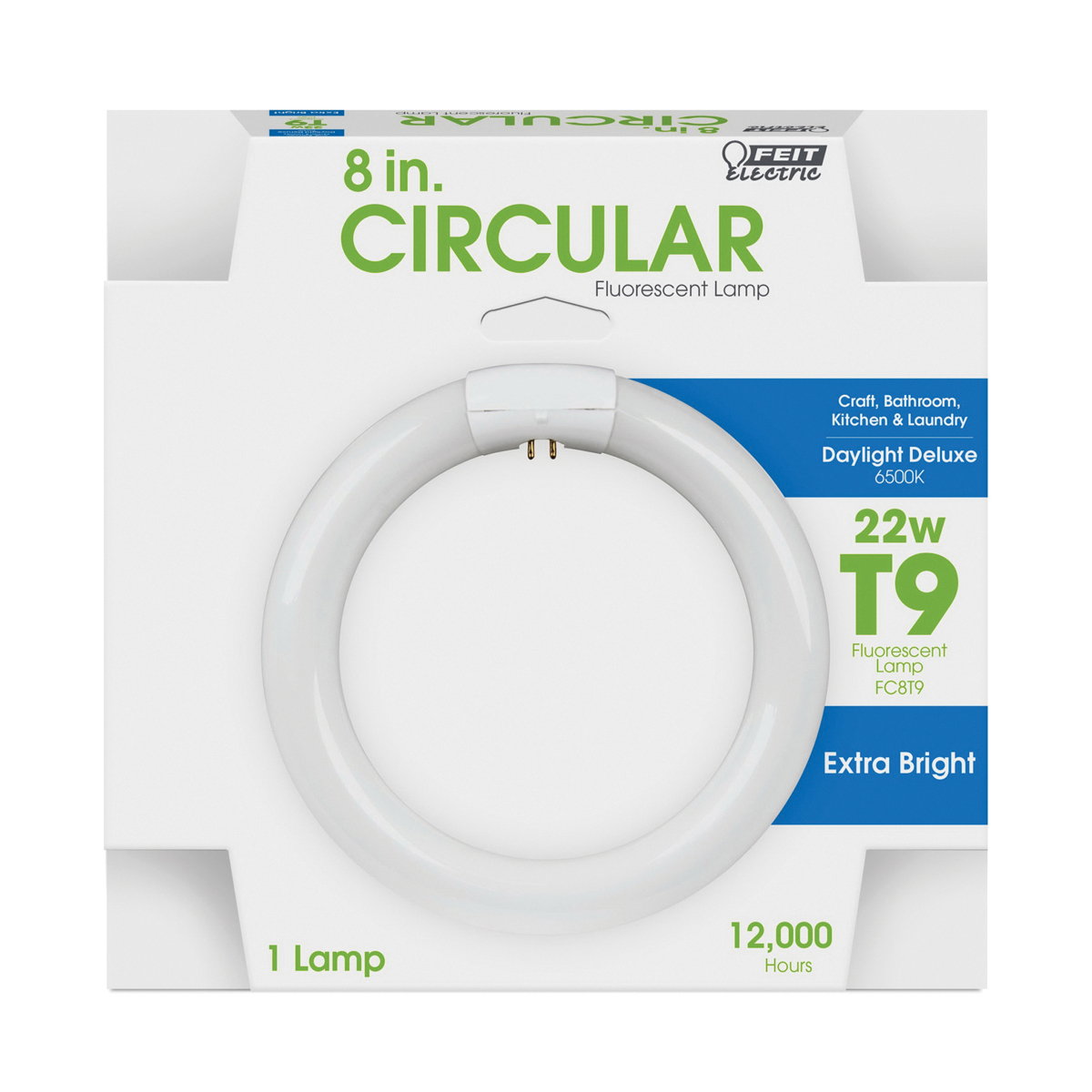 Feit Electric FC8T9/D Fluorescent Bulb, 22 W, T9 Circline Lamp, G10q 4-Pin Lamp Base, 980 Lumens, Daylight Light