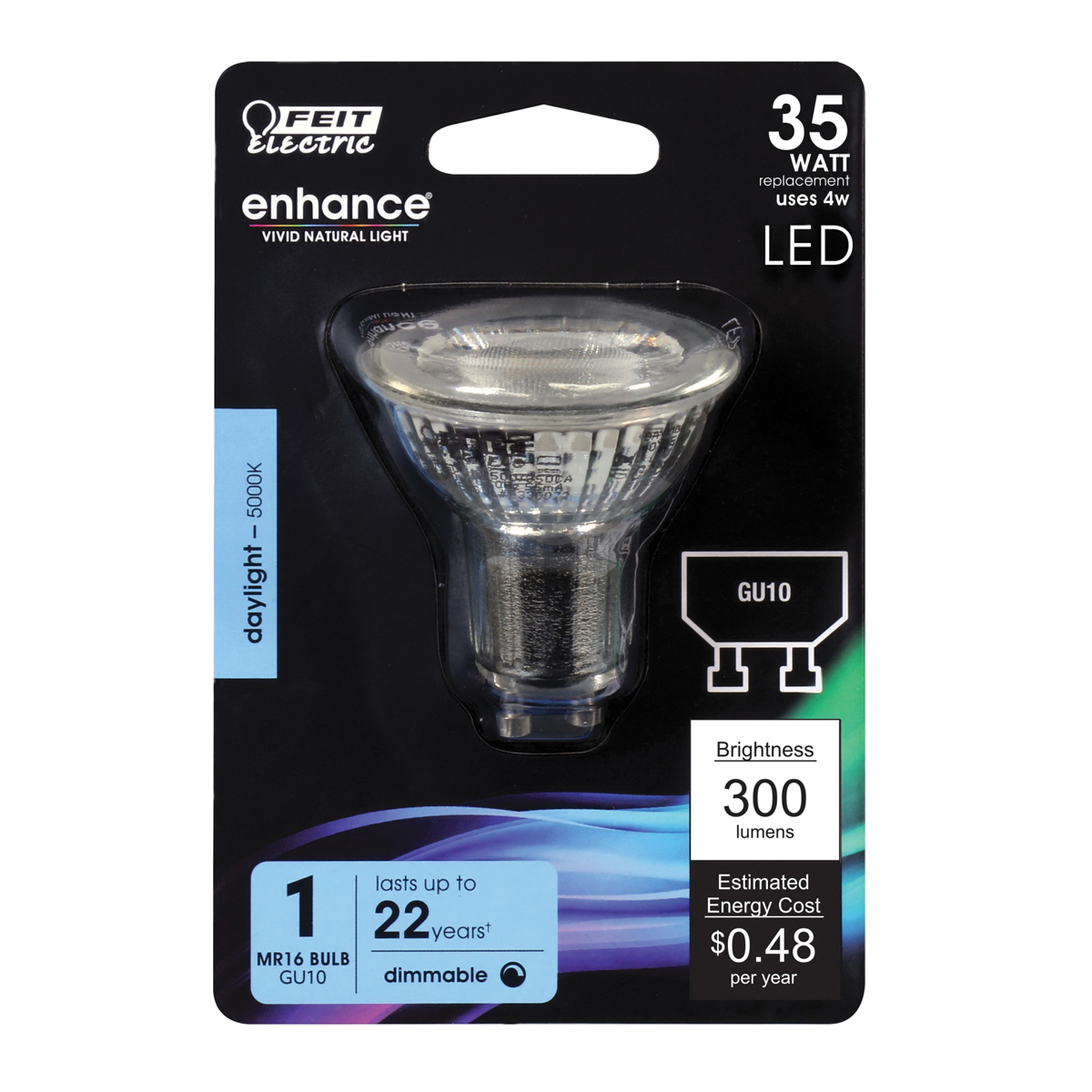 Feit Electric BPMR16/GU10/950CA LED Bulb, Track/Recessed, 300 Lumens, 4 W, MR16 Lamp, 35 W Equivalent, GU10 Lamp Base