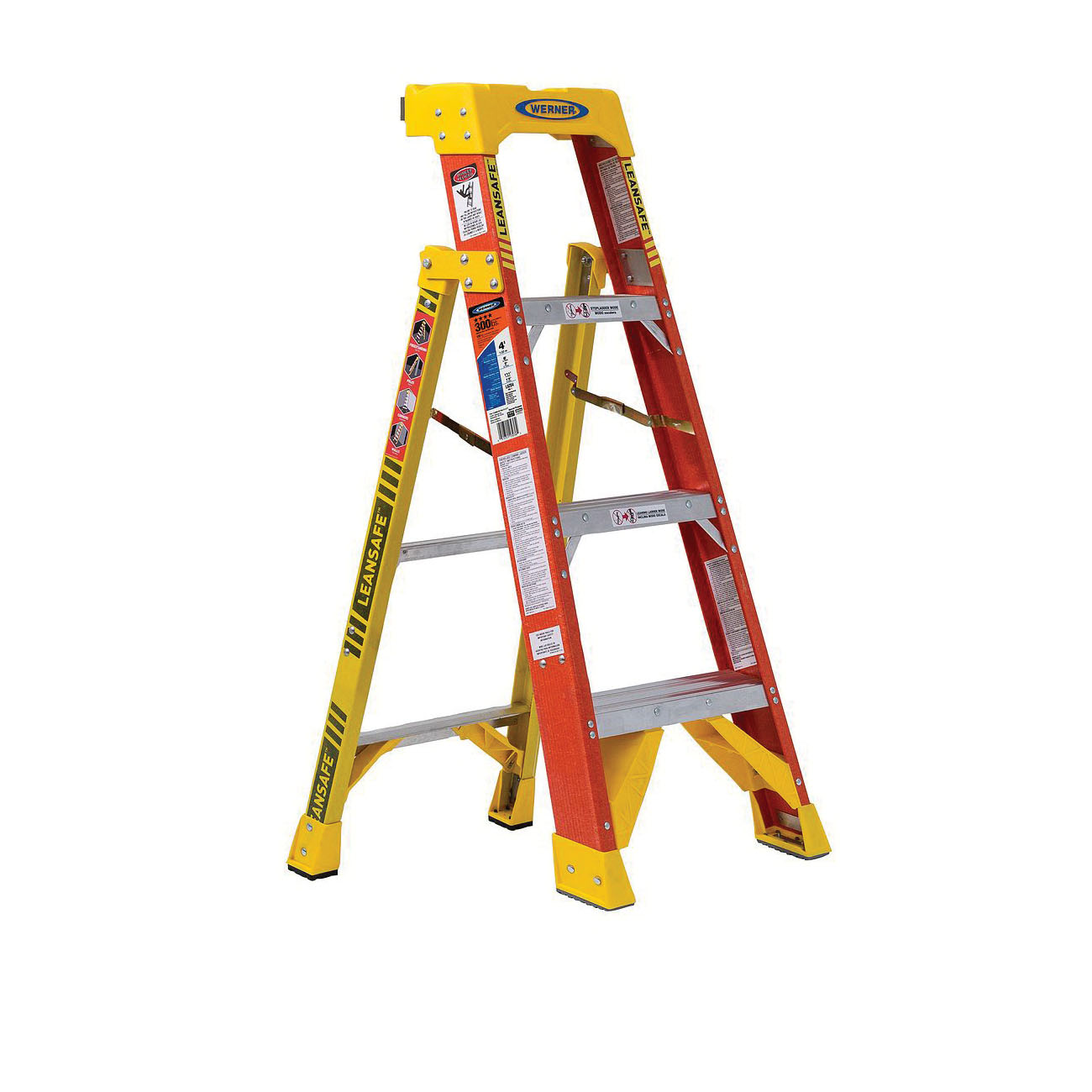 L6200 Series L6204 Leaning Ladder, 4 ft H, Type IA Duty Rating, Fiberglass, 300 lb, 3-Step