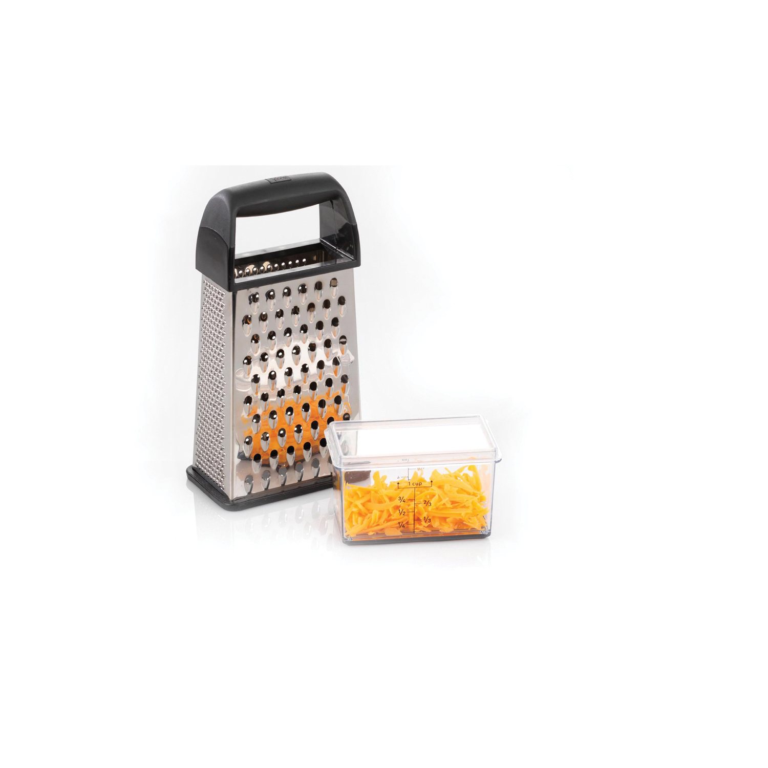 20307 Box Grater with Lidded Container, Stainless Steel, Black