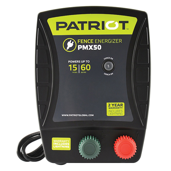 PATRIOT PMX50 816863 AC Fence Energizer, 0.5 J Output Energy, 110 V, 15 mile Fence Distance