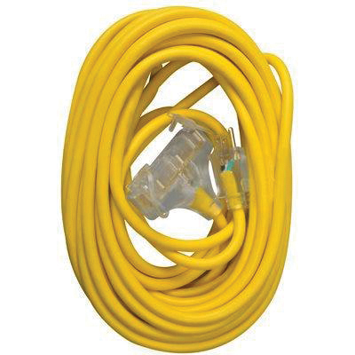 491412 Extension Cord, 12/3 AWG Cable, 3-Outlet, 50 ft L, 15 A, 125 V, Yellow