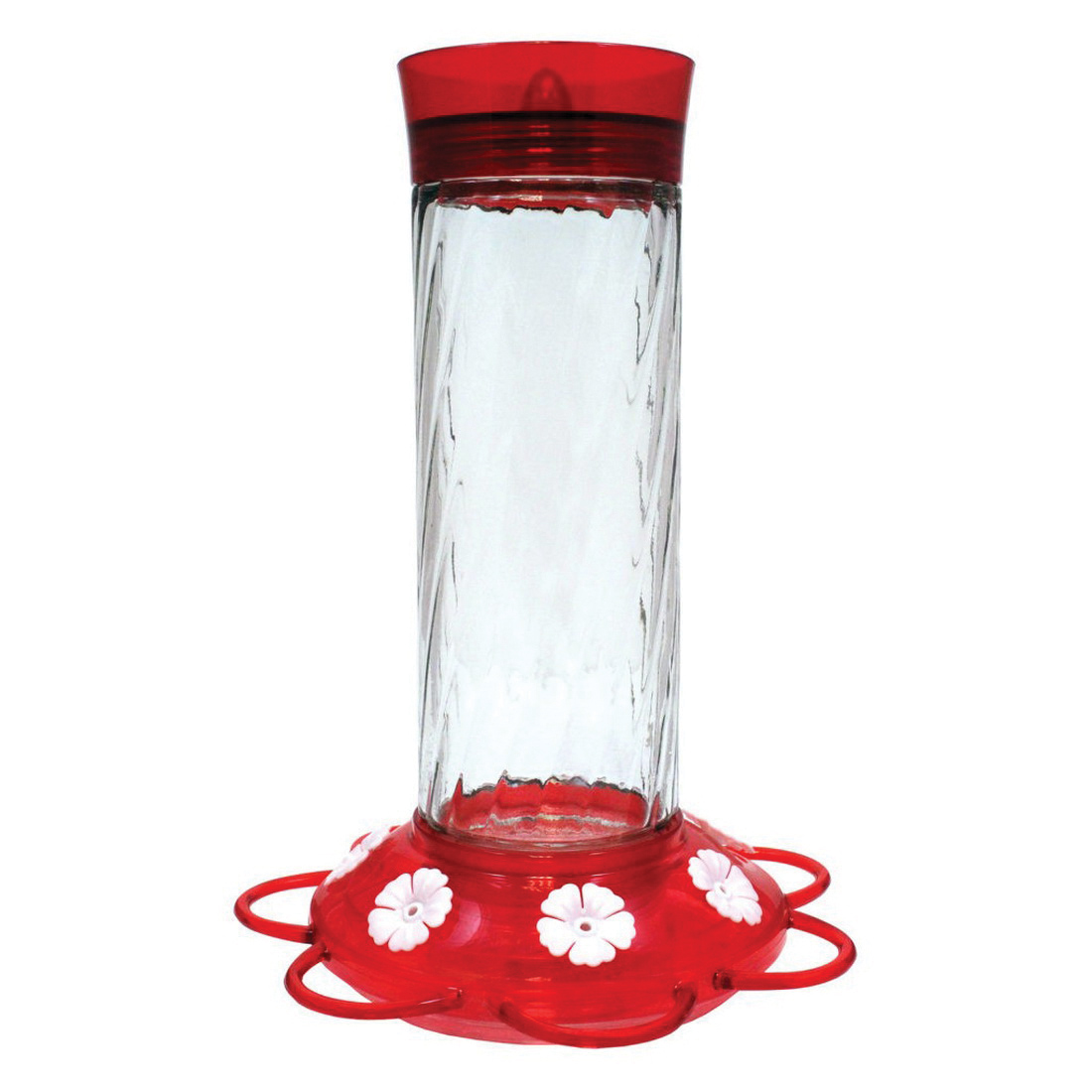 37 Bird Feeder, Diamond, 30 oz, Nectar, 7-Port/Perch, Glass/Plastic, Red, 10-3/4 in H