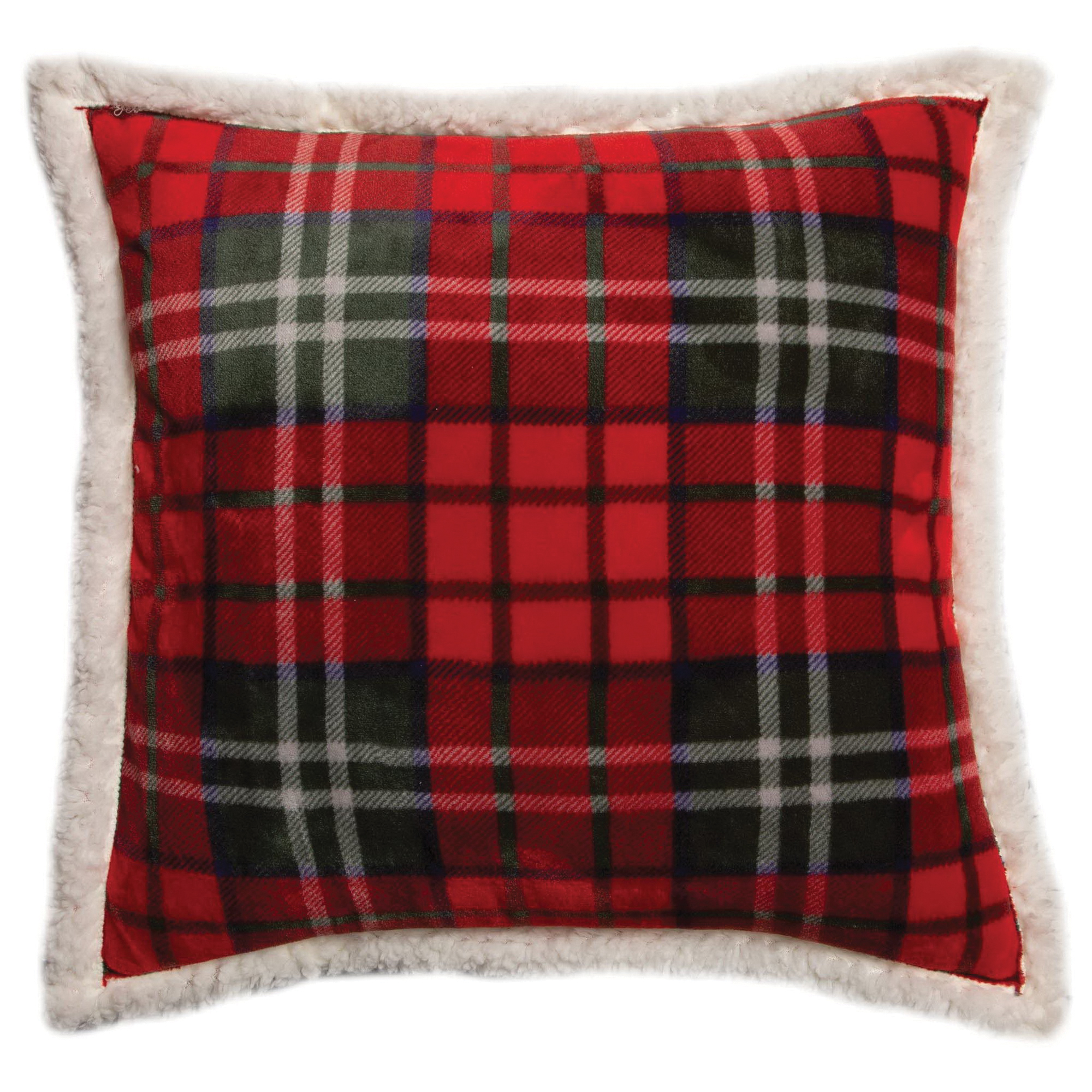 Carstens JP822 Throw Pillow, 18 in L, 18 in W, Holiday Plaid Pattern, Sherpa Fleece - 1